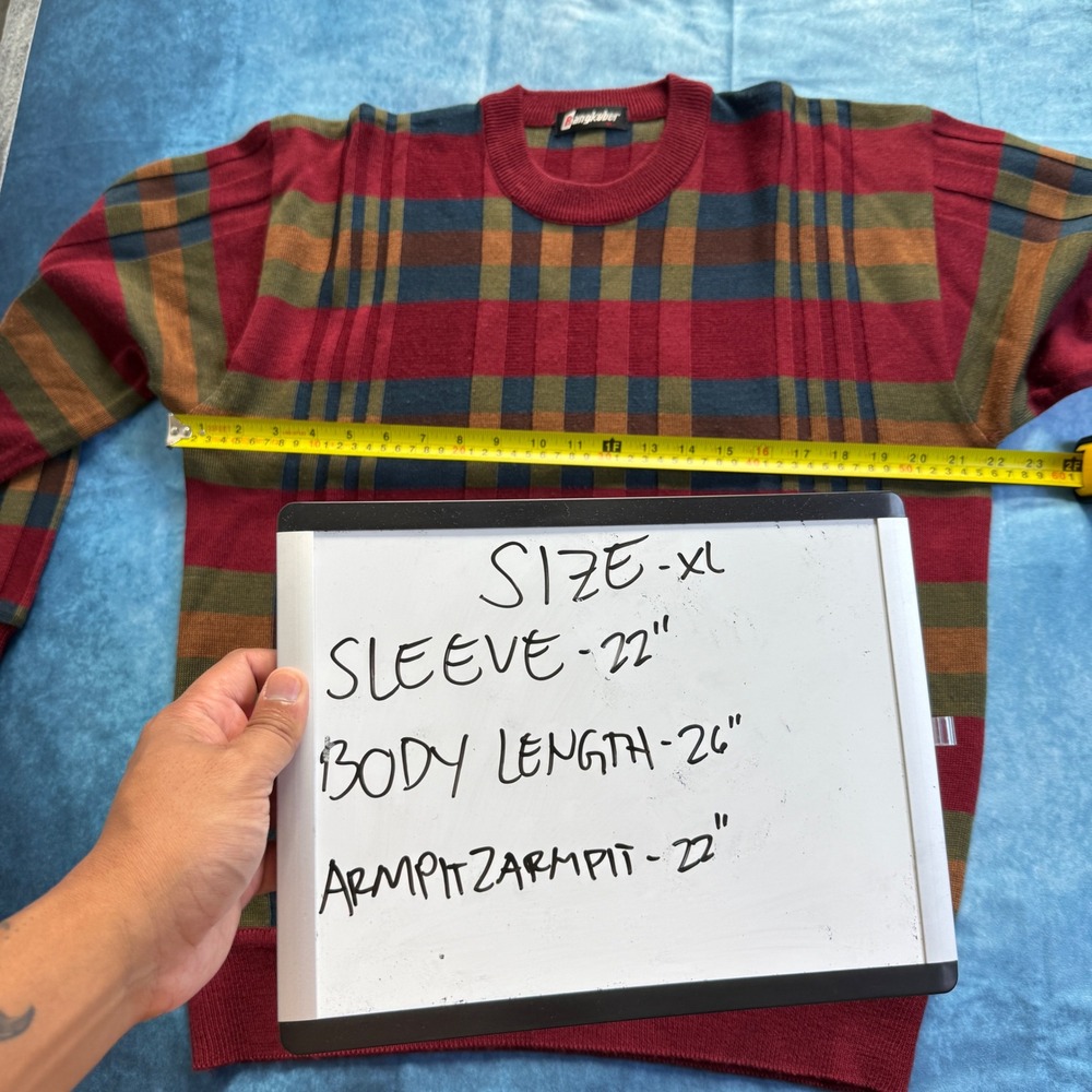 Vintage Bangkuber Plaid Knit Sweater XL 50% Wool Grandpa Core Korea - Picture 7 of 7